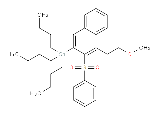 tributyl((1E,3Z)-6-methoxy-1-phenyl-3-(phenylsulfonyl)hexa-1,3-dien-2-yl)stannane