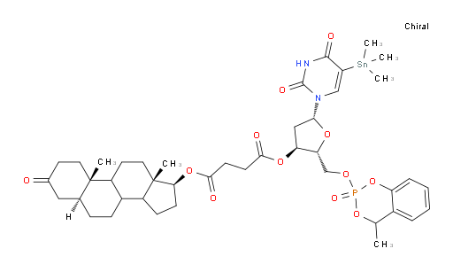 (5S,10S,13S,17S)-10,13-dimethyl-3-oxohexadecahydro-1H-cyclopenta[a]phenanthren-17-yl ((2R,3S,5R)-5-(2,4-dioxo-5-(trimethylstannyl)-3,4-dihydropyrimidin-1(2H)-yl)-2-(((4-methyl-2-oxido-4H-benzo[d][1,3,2]dioxaphosphinin-2-yl)oxy)methyl)tetrahydrofuran-3-yl) succinate