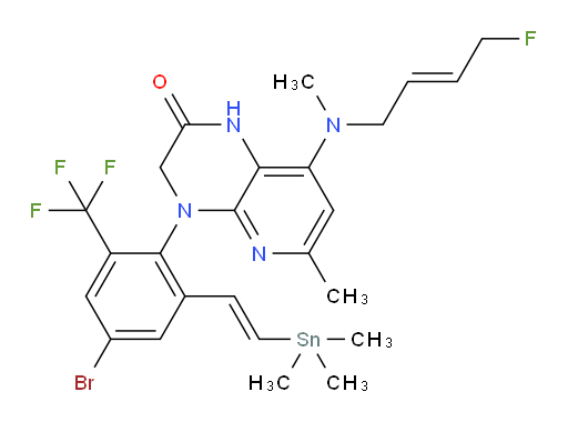 4-(4-bromo-2-(trifluoromethyl)-6-((E)-2-(trimethylstannyl)vinyl)phenyl)-8-(((E)-4-fluorobut-2-en-1-yl)(methyl)amino)-6-methyl-3,4-dihydropyrido[2,3-b]pyrazin-2(1H)-one