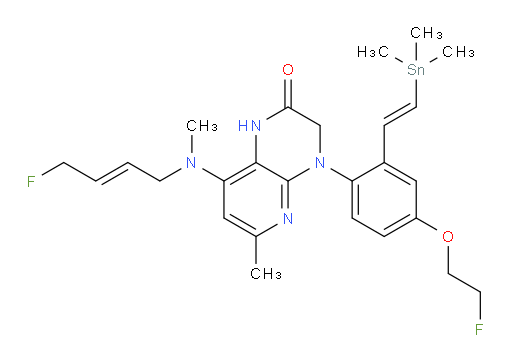 8-(((E)-4-fluorobut-2-en-1-yl)(methyl)amino)-4-(4-(2-fluoroethoxy)-2-((E)-2-(trimethylstannyl)vinyl)phenyl)-6-methyl-3,4-dihydropyrido[2,3-b]pyrazin-2(1H)-one
