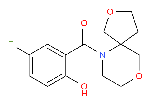 (5-fluoro-2-hydroxyphenyl)(2,9-dioxa-6-azaspiro[4.5]decan-6-yl)methanone