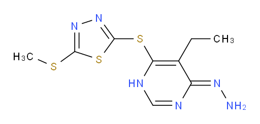 (Z)-2-((5-ethyl-6-hydrazono-3,6-dihydropyrimidin-4-yl)thio)-5-(methylthio)-1,3,4-thiadiazole