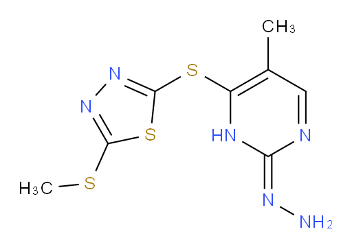 (Z)-2-((2-hydrazono-5-methyl-2,3-dihydropyrimidin-4-yl)thio)-5-(methylthio)-1,3,4-thiadiazole