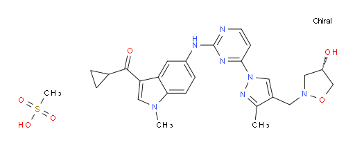 Methanone, cyclopropyl[5-[[4-[4-[[(4S)-4-hydroxy-2-isoxazolidinyl]methyl]-3-methyl-1H-pyrazol-1-yl]-2-pyrimidinyl]amino]-1-methyl-1H-indol-3-yl]-, methanesulfonate (1:2) (ACI)