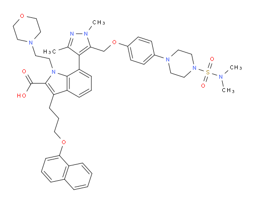 7-[5-[[4-[4-[(Dimethylamino)sulfonyl]-1-piperazinyl]phenoxy]methyl]-1,3-dimethyl-1H-pyrazol-4-yl]-1-[2-(4-morpholinyl)ethyl]-3-[3-(1-naphthalenyloxy)propyl]-1H-indole-2-carboxylic acid (ACI)