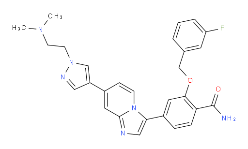 4-[7-[1-[2-(Dimethylamino)ethyl]-1H-pyrazol-4-yl]imidazo[1,2-a]pyridin-3-yl]-2-[(3-fluorophenyl)methoxy]benzamide (ACI)
