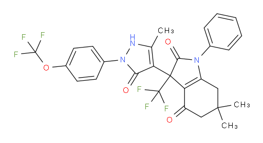 3-[2,5-Dihydro-3-methyl-5-oxo-1-[4-(trifluoromethoxy)phenyl]-1H-pyrazol-4-yl]-3,5,6,7-tetrahydro-6,6-dimethyl-1-phenyl-3-(trifluoromethyl)-1H-indole-2,4-dione (ACI)