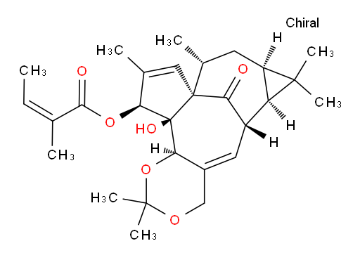2-Butenoic acid, 2-methyl-, 6,6a,7a,8,9,12,12a,12b-octahydro-12a-hydroxy-2,2,7,7,9,11-hexamethyl-13-oxo-7H-6,9a-methano-4H-cyclopenta[9,10]cyclopropa[5,6]cyclodeca[1,2-d]-1,3-dioxin-12-yl ester, [6R-[6α,6aα,7aα,9α,9aα,12β(Z),12aβ,12bα]]- (9CI)
