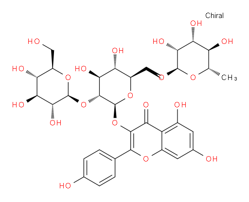 3-[(O-6-Deoxy-α-L-mannopyranosyl-(1→6)-O-[β-D-glucopyranosyl-(1→2)]-β-D-glucopyranosyl)oxy]-5,7-dihydroxy-2-(4-hydroxyphenyl)-4H-1-benzopyran-4-one (ACI)