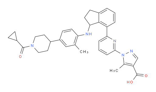 (+)-1-[6-[3-[[4-[1-(Cyclopropylcarbonyl)-4-piperidinyl]-2-methylphenyl]amino]-2,3-dihydro-1H-inden-4-yl]-2-pyridinyl]-5-methyl-1H-pyrazole-4-carboxylic acid (ACI)