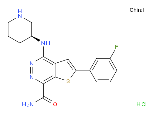 Thieno[2,3-d]pyridazine-7-carboxamide, 2-(3-fluorophenyl)-4-[(3S)-3-piperidinylamino]-, hydrochloride (1:1) (ACI)