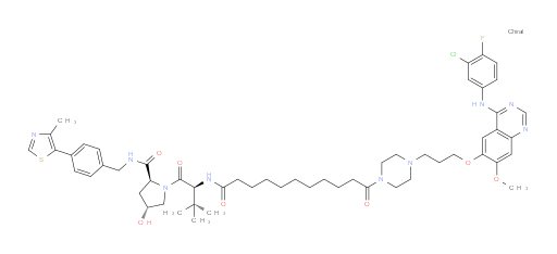 L-Prolinamide, N-[11-[4-[3-[[4-[(3-chloro-4-fluorophenyl)amino]-7-methoxy-6-quinazolinyl]oxy]propyl]-1-piperazinyl]-1,11-dioxoundecyl]-3-methyl-L-valyl-4-hydroxy-N-[[4-(4-methyl-5-thiazolyl)phenyl]methyl]-, (4R)- (ACI)