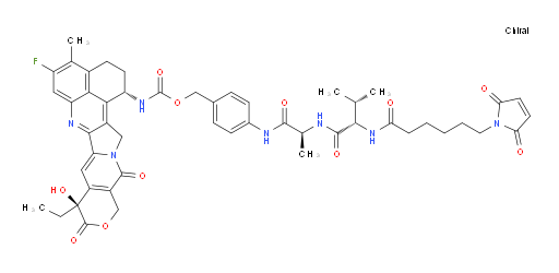 L-Alaninamide, N-[6-(2,5-dihydro-2,5-dioxo-1H-pyrrol-1-yl)-1-oxohexyl]-L-valyl-N-[4-[[[[[(1S,9S)-9-ethyl-5-fluoro-2,3,9,10,13,15-hexahydro-9-hydroxy-4-methyl-10,13-dioxo-1H,12H-benzo[de]pyrano[3′,4′:6,7]indolizino[1,2-b]quinolin-1-yl]amino]carbonyl]oxy]methyl]phenyl]- (ACI)