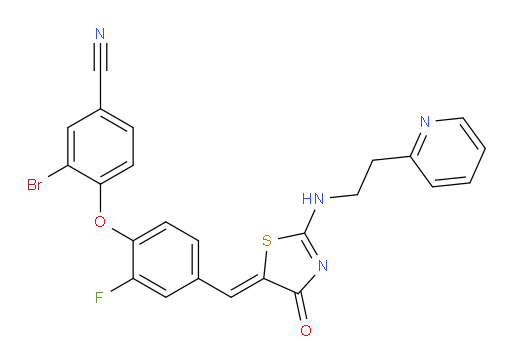 3-Bromo-4-[2-fluoro-4-[[4-oxo-2-[[2-(2-pyridinyl)ethyl]amino]-5(4H)-thiazolylidene]methyl]phenoxy]benzonitrile (ACI)
