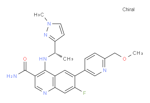 7-Fluoro-6-[6-(methoxymethyl)-3-pyridinyl]-4-[[(1S)-1-(1-methyl-1H-pyrazol-3-yl)ethyl]amino]-3-quinolinecarboxamide (ACI)