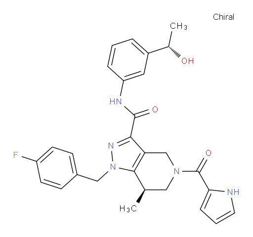 1H-Pyrazolo[4,3-c]pyridine-3-carboxamide, 1-[(4-fluorophenyl)methyl]-4,5,6,7-tetrahydro-N-[3-[(1S)-1-hydroxyethyl]phenyl]-7-methyl-5-(1H-pyrrol-2-ylcarbonyl)-, (7R)- (ZCI)