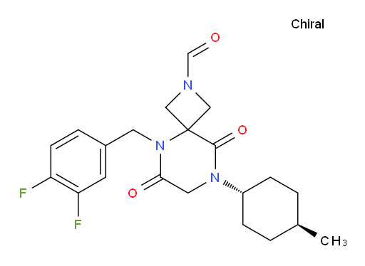 2,5,8-Triazaspiro[3.5]nonane-2-carboxaldehyde, 5-[(3,4-difluorophenyl)methyl]-8-(trans-4-methylcyclohexyl)-6,9-dioxo- (ACI)
