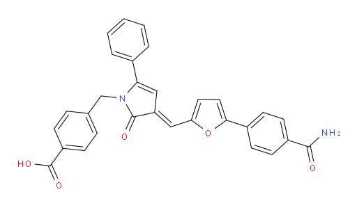 4-[[(4E)-3-[[5-[4-(Aminocarbonyl)phenyl]-2-furanyl]methylene]-2,3-dihydro-2-oxo-5-phenyl-1H-pyrrol-1-yl]methyl]benzoic acid (ACI)