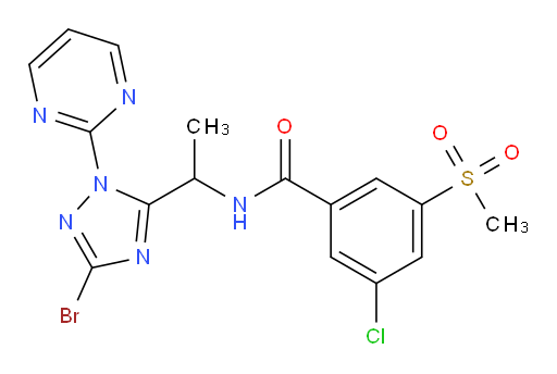 N-(1-(3-bromo-1-(pyrimidin-2-yl)-1H-1,2,4-triazol-5-yl)ethyl)-3-chloro-5-(methylsulfonyl)benzamide