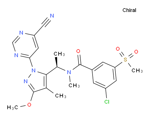 (R)-3-chloro-N-(1-(1-(6-cyanopyrimidin-4-yl)-3-methoxy-4-methyl-1H-pyrazol-5-yl)ethyl)-N-methyl-5-(methylsulfonyl)benzamide