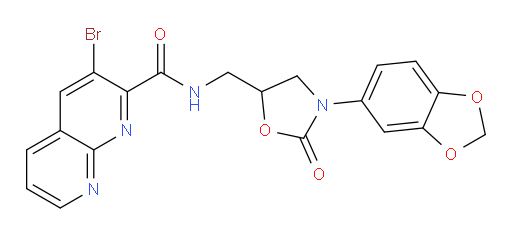 N-((3-(benzo[d][1,3]dioxol-5-yl)-2-oxooxazolidin-5-yl)methyl)-3-bromo-1,8-naphthyridine-2-carboxamide