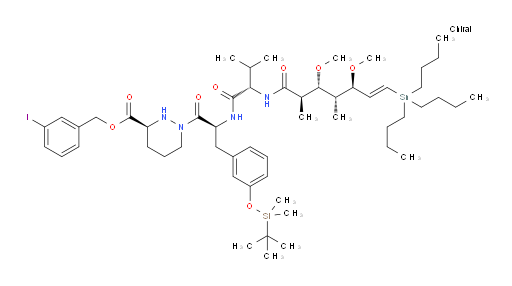 (S)-3-iodobenzyl 1-((S)-3-(3-((tert-butyldimethylsilyl)oxy)phenyl)-2-((S)-2-((2R,3R,4R,5R,E)-3,5-dimethoxy-2,4-dimethyl-7-(tributylstannyl)hept-6-enamido)-3-methylbutanamido)propanoyl)hexahydropyridazine-3-carboxylate