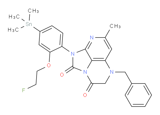 5-benzyl-1-(2-(2-fluoroethoxy)-4-(trimethylstannyl)phenyl)-7-methyl-4,5-dihydro-1H-1,2a,5,8-tetraazaacenaphthylene-2,3-dione