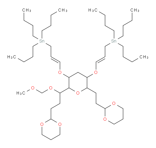 ((2E,2'E)-((2-(3-(1,3-dioxan-2-yl)-1-(methoxymethoxy)propyl)-6-(2-(1,3-dioxan-2-yl)ethyl)tetrahydro-2H-pyran-3,5-diyl)bis(oxy))bis(prop-2-ene-3,1-diyl))bis(tributylstannane)