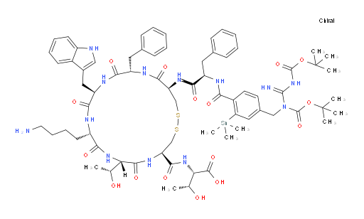 (2S,3R)-2-((4R,7S,10S,13R,16S,19R)-13-((1H-吲哚-3-基)甲基)-10-(4-氨基丁基)-16-苄基-19-((R)-2-(4-((1,3-双BOC-胍基)甲基)-2-(三甲基锡基)苯甲酰胺基)-3-苯基丙酰胺基)-7-((R)-1-羟基乙基)-6,9,12,15,18-五氧代-1,2-二硫代-5,8,11,14,17-五氮杂环二十烷e-4-甲酰胺基)-3-羟基丁酸