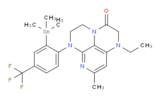 1-ethyl-8-methyl-6-(4-(trifluoromethyl)-2-(trimethylstannyl)phenyl)-1,2,5,6-tetrahydro-1,3a,6,7-tetraazaphenalen-3(4H)-one