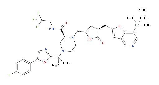 (S)-4-(2-(5-(4-氟苯基)噁唑-2-基)丙-2-基)-1-(((2S,4S)-5-氧代-4-((7-(三甲基锡基)呋喃并[3,2-c]吡啶-2-基)甲基)四氢呋喃-2-基)甲基)-N-(2,2,2-三氟乙基)哌嗪-2-甲酰胺