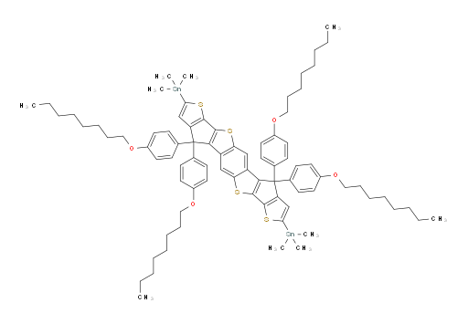 1,1′-[4,10-Dihydro-4,4,10,10-tetrakis[4-(octyloxy)phenyl]thieno[3′,2′:4,5]cyclopenta[1,2-b]thieno[2′′,3′′:3′,4′]cyclopenta[1′,2′:4,5]thieno[2,3-f][1]benzothiophene-2,8-diyl]bis[1,1,1-trimethylstannane]