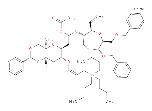 1-(((2R,3S,6R,7S)-6-(benzyloxy)-7-((benzyloxy)methyl)-2-vinyloxepan-3-yl)oxy)-2-((2R,4aR,6S,7R,8aS)-4a-methyl-2-phenyl-7-(((Z)-3-(tributylstannyl)prop-1-en-1-yl)oxy)hexahydropyrano[3,2-d][1,3]dioxin-6-yl)ethyl acetate