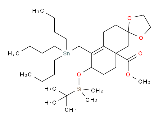 methyl 6'-((tert-butyldimethylsilyl)oxy)-5'-((tributylstannyl)methyl)-3',4',6',7',8',8a'-hexahydro-1'H-spiro[[1,3]dioxolane-2,2'-naphthalene]-8a'-carboxylate