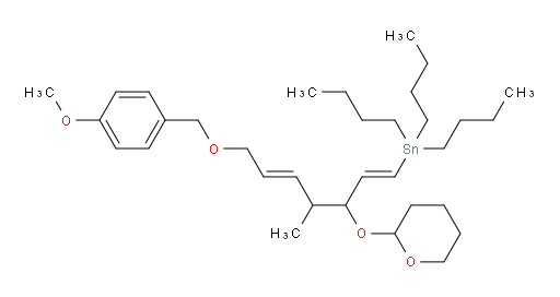 tributyl((1E,5E)-7-((4-methoxybenzyl)oxy)-4-methyl-3-((tetrahydro-2H-pyran-2-yl)oxy)hepta-1,5-dien-1-yl)stannane