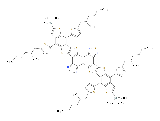 5,9,15,19-tetrakis(5-(2-methylhexyl)thiophen-2-yl)-7,17-bis(trimethylstannyl)thieno[3'''',2'''':4''',5''']benzo[1''',2''':4'',5'']thieno[2'',3'':4',5']thieno[3',2':3,4]thieno[3',2':7,8]naphtho[1,2-c:5,6-c']bis([1,2,5]thiadiazole)