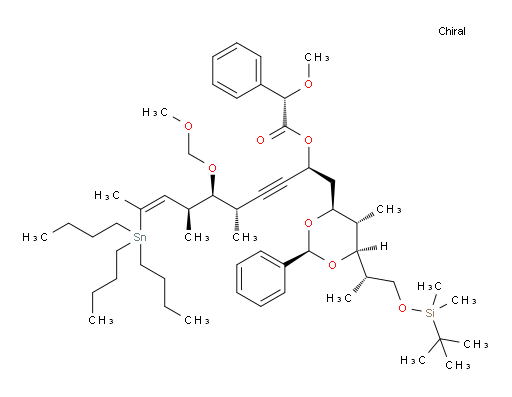 (S)-(2S,5S,6R,7S,Z)-1-((2S,4S,5S,6R)-6-((S)-1-((tert-butyldimethylsilyl)oxy)propan-2-yl)-5-methyl-2-phenyl-1,3-dioxan-4-yl)-6-(methoxymethoxy)-5,7-dimethyl-9-(tributylstannyl)dec-8-en-3-yn-2-yl 2-methoxy-2-phenylacetate