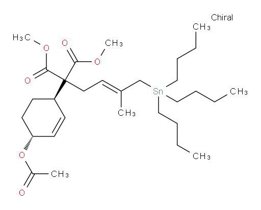 dimethyl 2-((1R,4R)-4-acetoxycyclohex-2-en-1-yl)-2-((E)-3-methyl-4-(tributylstannyl)but-2-en-1-yl)malonate