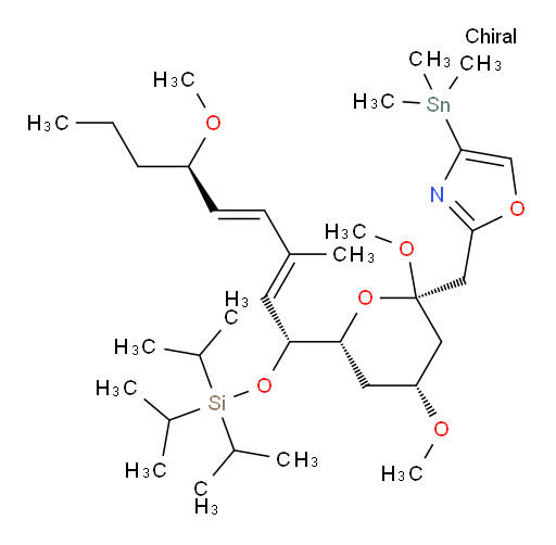 2-(((2S,4R,6R)-2,4-dimethoxy-6-((1R,2E,4E,6R)-6-methoxy-3-methyl-1-((triisopropylsilyl)oxy)nona-2,4-dien-1-yl)tetrahydro-2H-pyran-2-yl)methyl)-4-(trimethylstannyl)oxazole