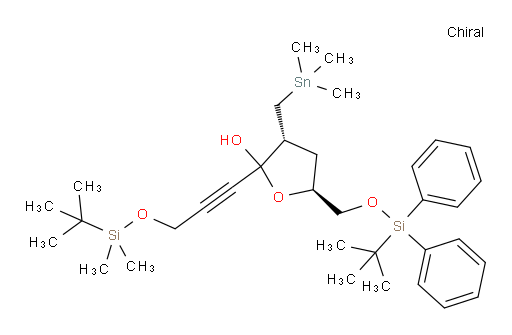 (3R,5S)-2-(3-((tert-butyldimethylsilyl)oxy)prop-1-yn-1-yl)-5-(((tert-butyldiphenylsilyl)oxy)methyl)-3-((trimethylstannyl)methyl)tetrahydrofuran-2-ol