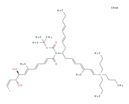 tert-butyl ((2E,4E,6E,8S,9R,10Z)-8,9-dihydroxy-11-iodo-6-methylundeca-2,4,6,10-tetraenoyl)((R,1E,3E,5E,10E,12E)-3-methyl-1-(tributylstannyl)hexadeca-1,3,5,10,12-pentaen-8-yl)carbamate