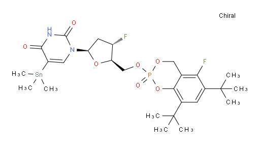 1-((2R,4S,5R)-5-((((S)-6,8-di-tert-butyl-5-fluoro-2-oxido-4H-benzo[d][1,3,2]dioxaphosphinin-2-yl)oxy)methyl)-4-fluorotetrahydrofuran-2-yl)-5-(trimethylstannyl)pyrimidine-2,4(1H,3H)-dione