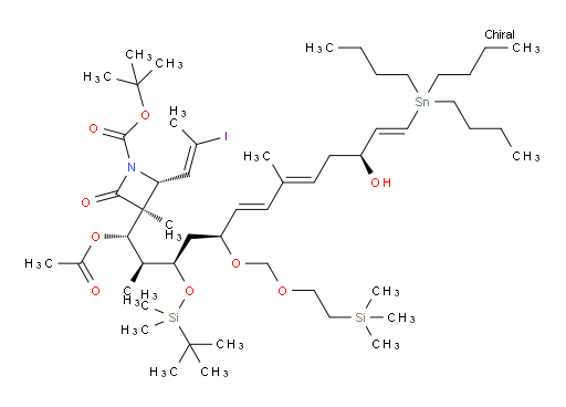 (2R,3S)-叔丁基 3-((8S,10R,11S,12S)-10-((叔丁基二甲基sil氧基))-8-((S,1E,3E,7E)-6-羟基-3-甲基-8-(三丁基锡基)辛-1,3,7-三烯-1-基)-2,2,11-三甲基-14-氧代-5,7,13-三氧杂-2-硅杂十五烷-12-基)-2-((E)-2-碘丙烯-1-基)-3-甲基-4-氧代氮杂环丁烷-1-甲酸酯