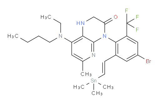(E)-4-(4-bromo-2-(trifluoromethyl)-6-(2-(trimethylstannyl)vinyl)phenyl)-8-(butyl(ethyl)amino)-6-methyl-1,2-dihydropyrido[2,3-b]pyrazin-3(4H)-one