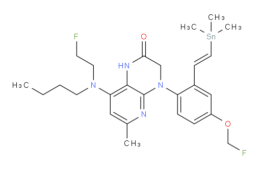 (E)-8-(butyl(2-fluoroethyl)amino)-4-(4-(fluoromethoxy)-2-(2-(trimethylstannyl)vinyl)phenyl)-6-methyl-3,4-dihydropyrido[2,3-b]pyrazin-2(1H)-one