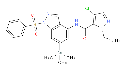 4-氯-1-乙基-N-(1-(苯基磺酰基)-6-(三甲基锡基)-1H-吲唑-4-基)-1H-吡唑-5-甲酰胺