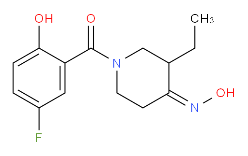 (Z)-(3-ethyl-4-(hydroxyimino)piperidin-1-yl)(5-fluoro-2-hydroxyphenyl)methanone