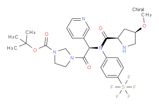 Sulfur, [4-[[(1R)-2-[3-[(1,1-dimethylethoxy)carbonyl]-1-imidazolidinyl]-2-oxo-1-(3-pyridinyl)ethyl][[(2R,4R)-4-methoxy-2-pyrrolidinyl]carbonyl]amino]phenyl]pentafluoro-, (OC-6-21)- (ACI)