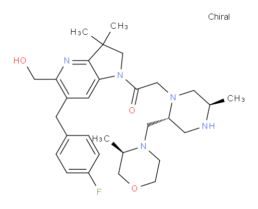 1-[6-[(4-Fluorophenyl)methyl]-2,3-dihydro-5-(hydroxymethyl)-3,3-dimethyl-1H-pyrrolo[3,2-b]pyridin-1-yl]-2-[(2R,5R)-5-methyl-2-[[(3R)-3-methyl-4-morpholinyl]methyl]-1-piperazinyl]ethanone