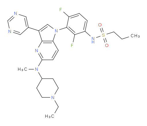 N-[3-[5-[(1-Ethyl-4-piperidinyl)methylamino]-3-(5-pyrimidinyl)-1H-pyrrolo[3,2-b]pyridin-1-yl]-2,4-difluorophenyl]-1-propanesulfonamide (ACI)